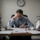 Business owner looking over financial reports at a desk