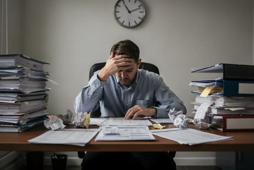 Business owner looking over financial reports at a desk