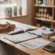 Business owner reviewing monthly financial reports at a desk